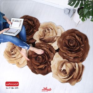 فرش سه بعدی زرباف طرح رز مینیاتوری شکلاتی