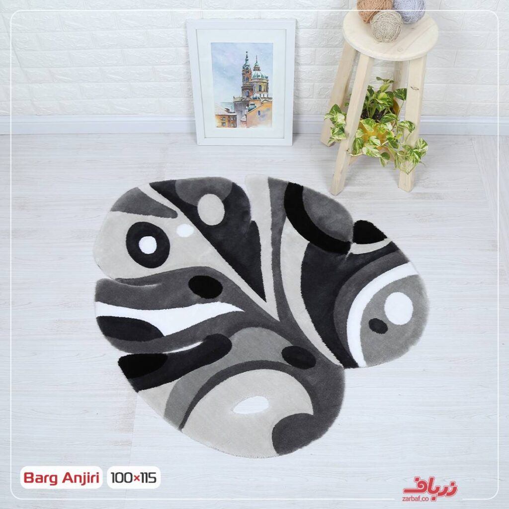 فرش زرباف طرح برگ انجیری رنگ طوسی