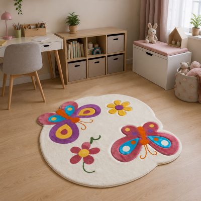 فرش اتاق کودک زرباف طرح پروانه رنگین